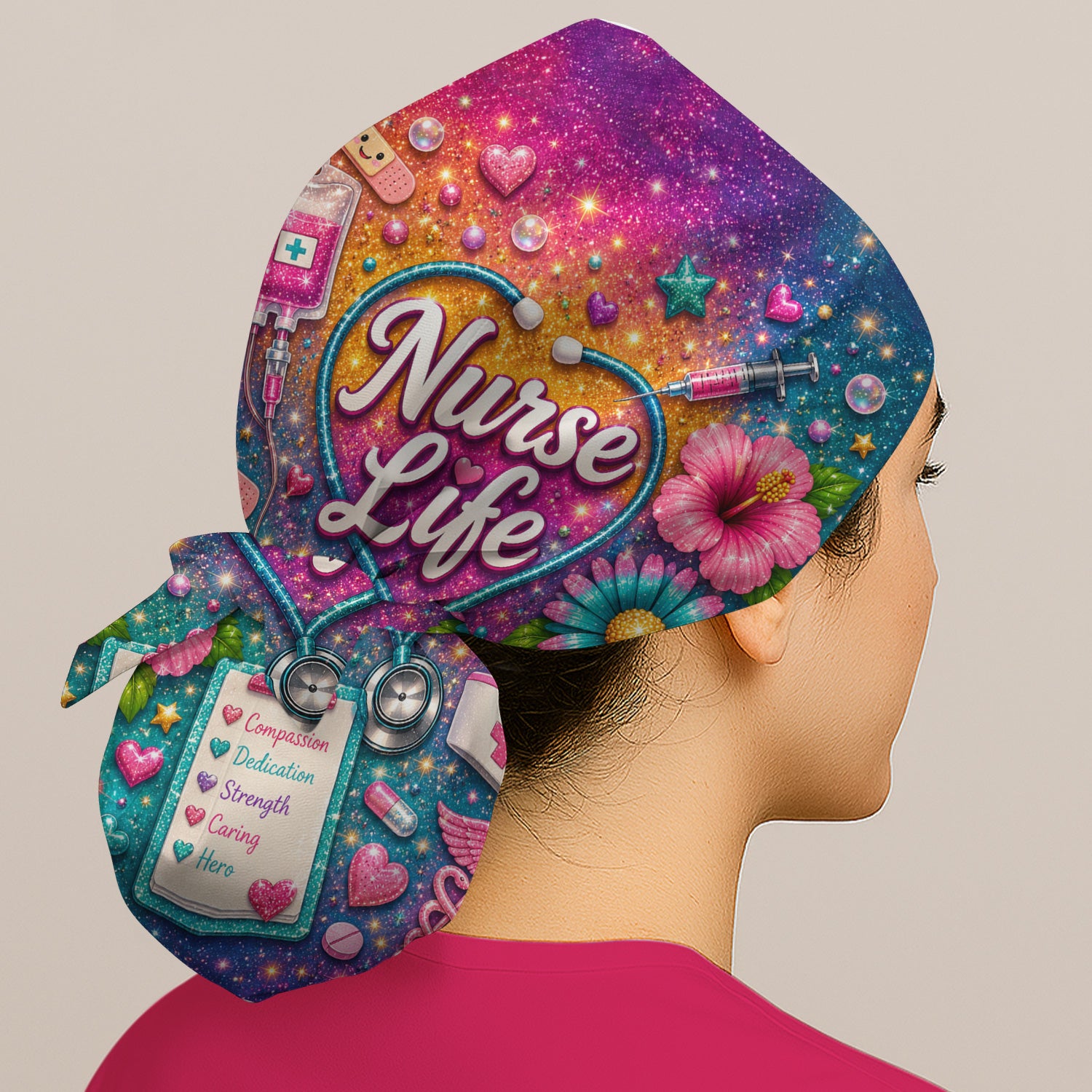 Colorful Nurse Life Heart Pattern Scrub Cap, Surgical Caps for Doctors