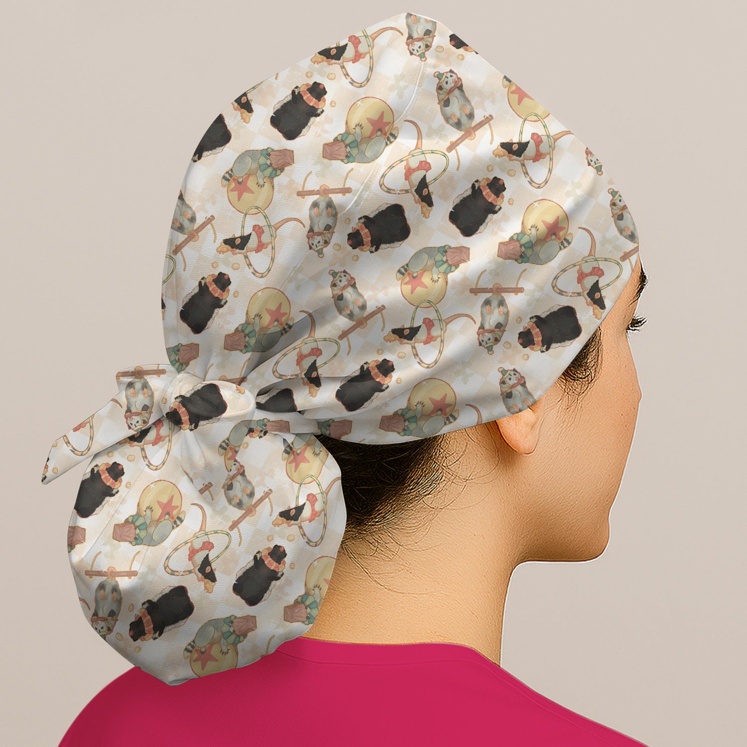 Cute Circus Animal Mouse Acrobat Pattern Nurse Scrub Cap, Surgical Caps for Doctors