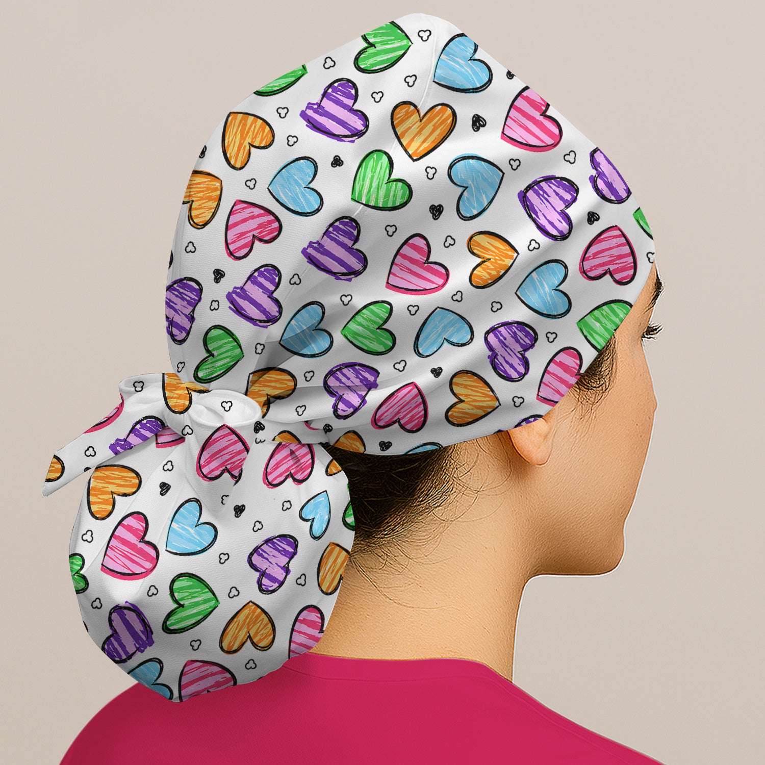Colorful Doodle Heart Pattern Scrub Cap, Surgical Caps for Doctors