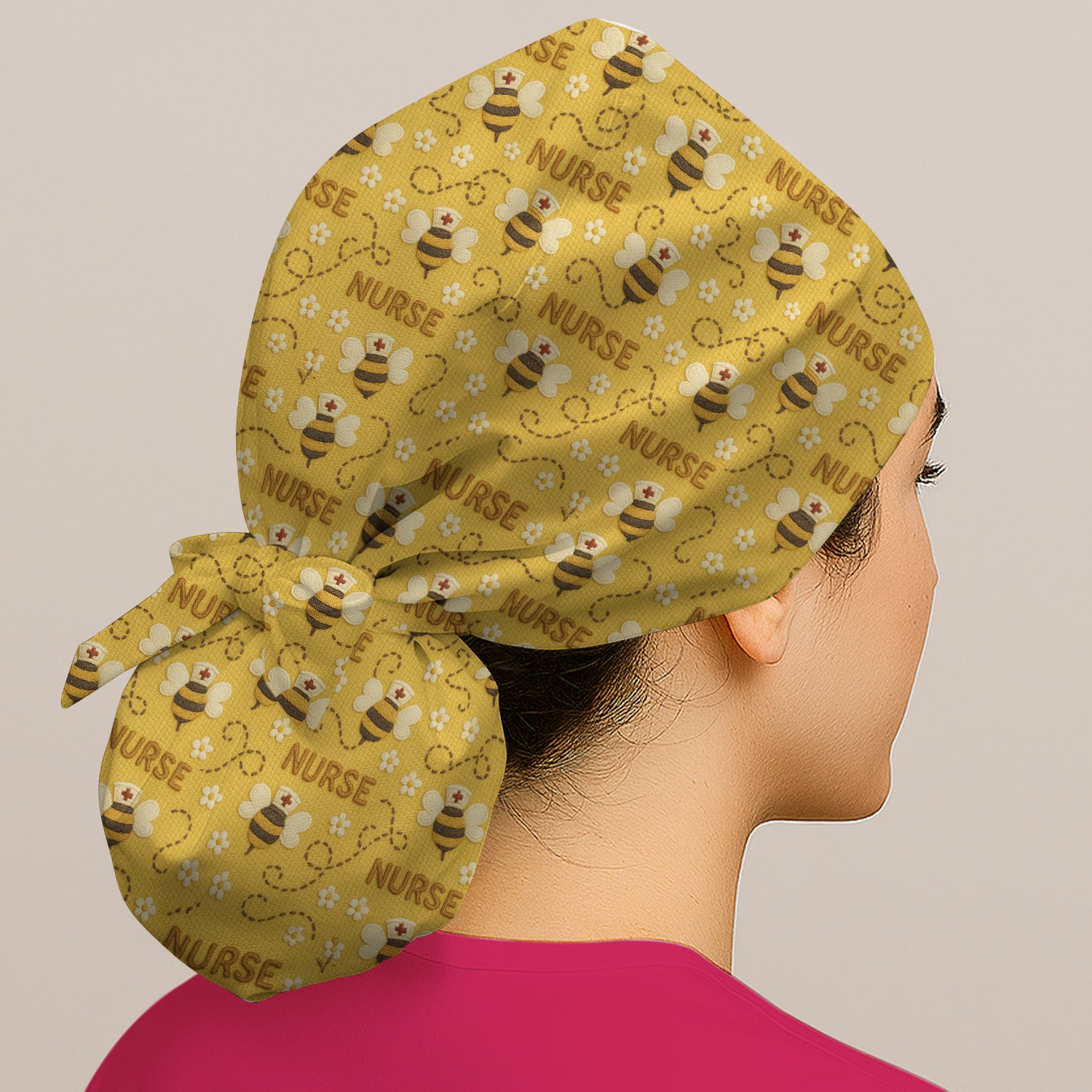 Honey Bee Nurse Scrub Cap – Cute Bumblebee Medical Pattern – Cheerful Uniform for Nurses, Vets and Healthcare Workers