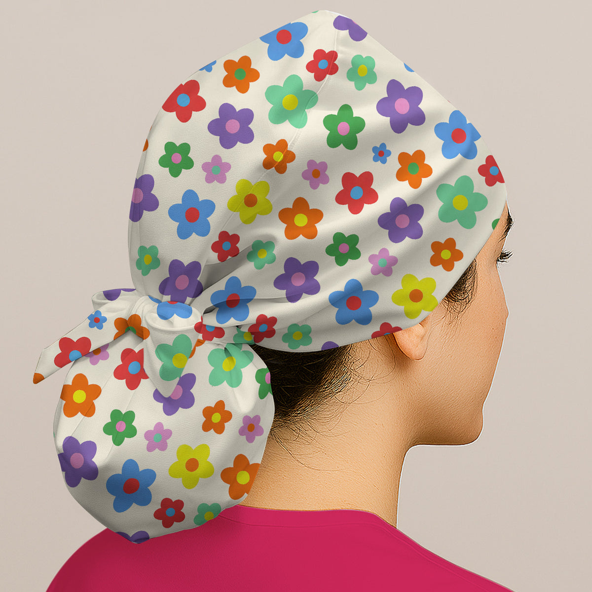 Colorful Retro Flower Pattern Print Scrub Cap, Surgical Caps for Doctors