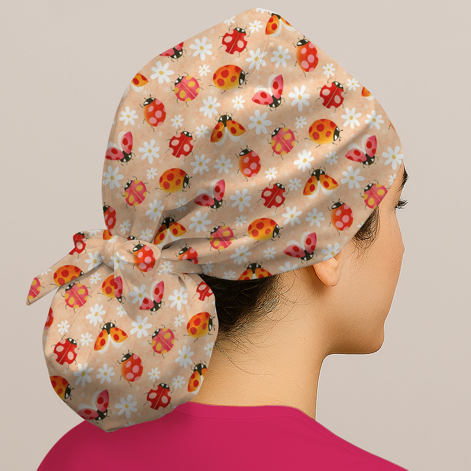 Ladybug Daisy Floral Pattern Surgical Cap, Breathable Fabrics Caps Uniform