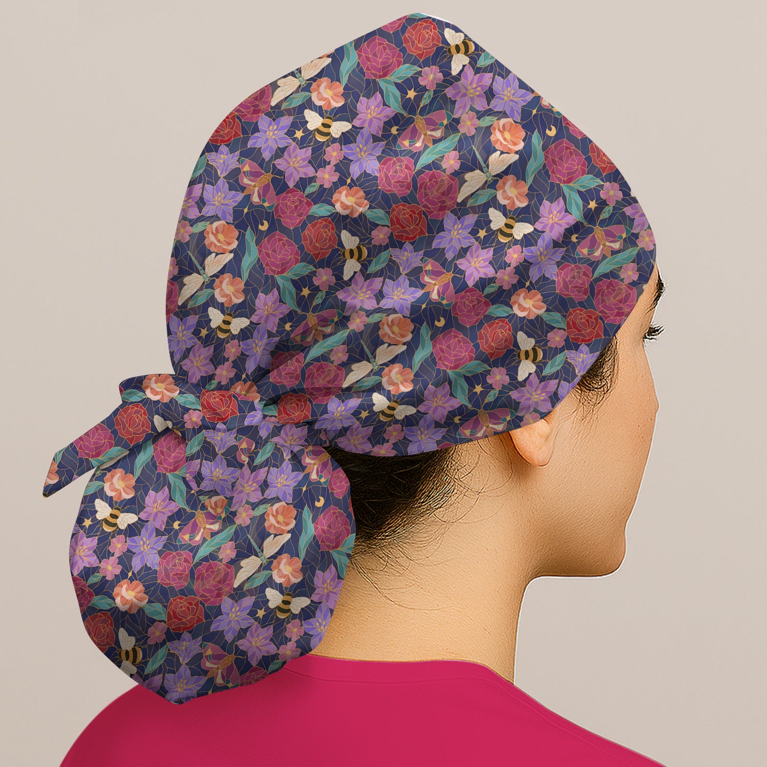 Charming Floral Garden With Bees And Dragonflies Scrub Cap, Surgical Caps for Doctors