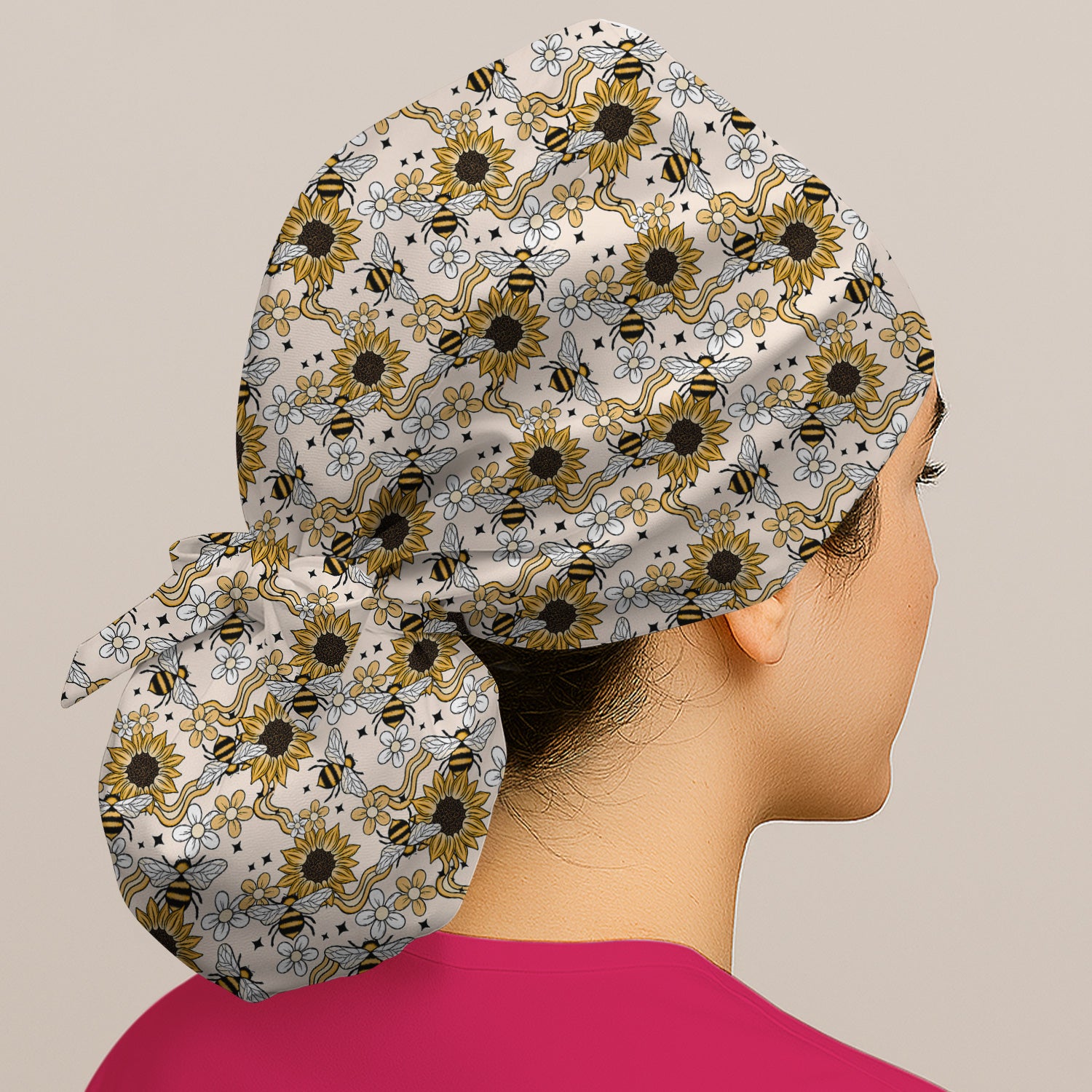 Sunflower And Honey Bee Floral Scrub Cap, Surgical Caps for Doctors