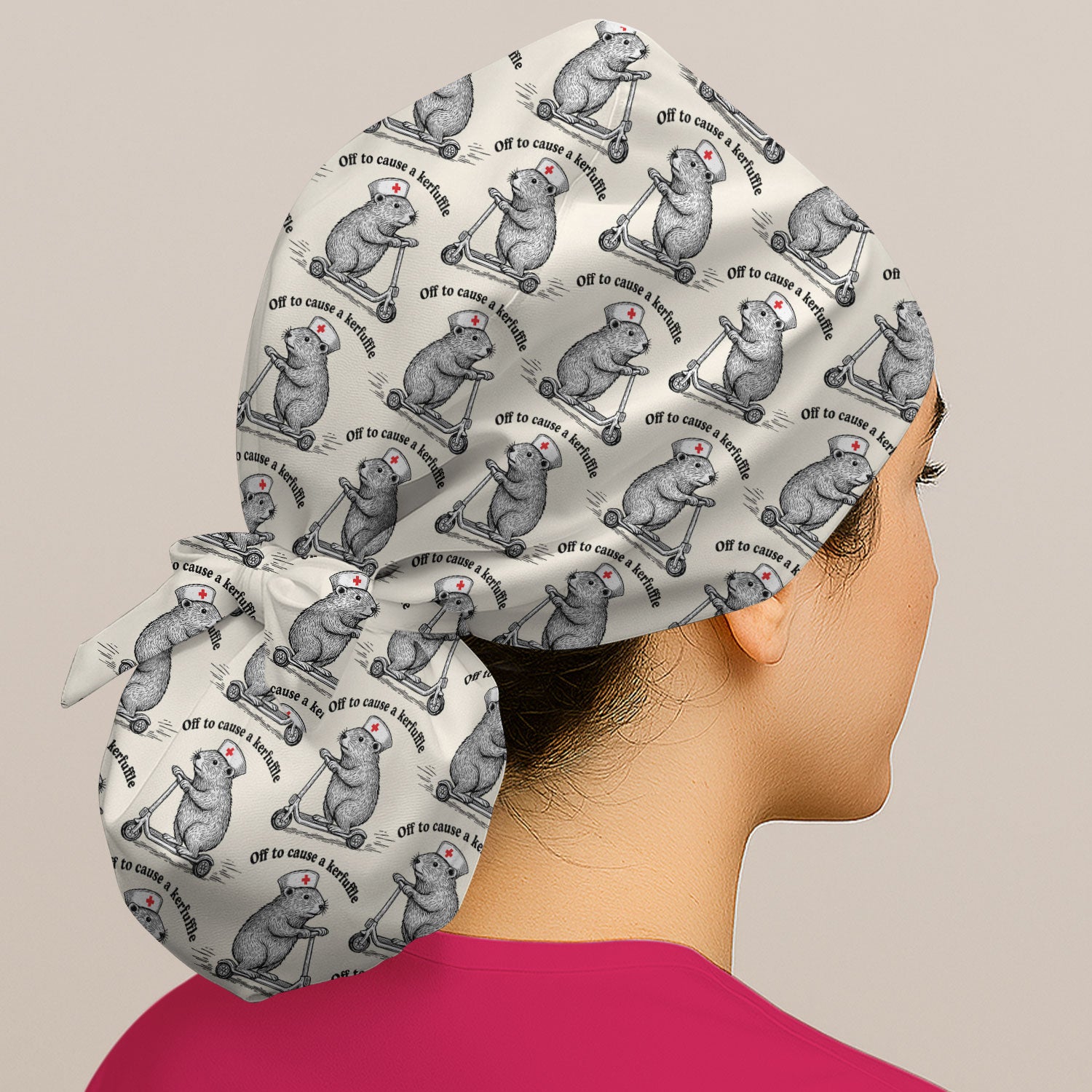 Funny Nurse Mouse Scooter Print Bouffant Scrub Cap, Surgical Caps for Doctors