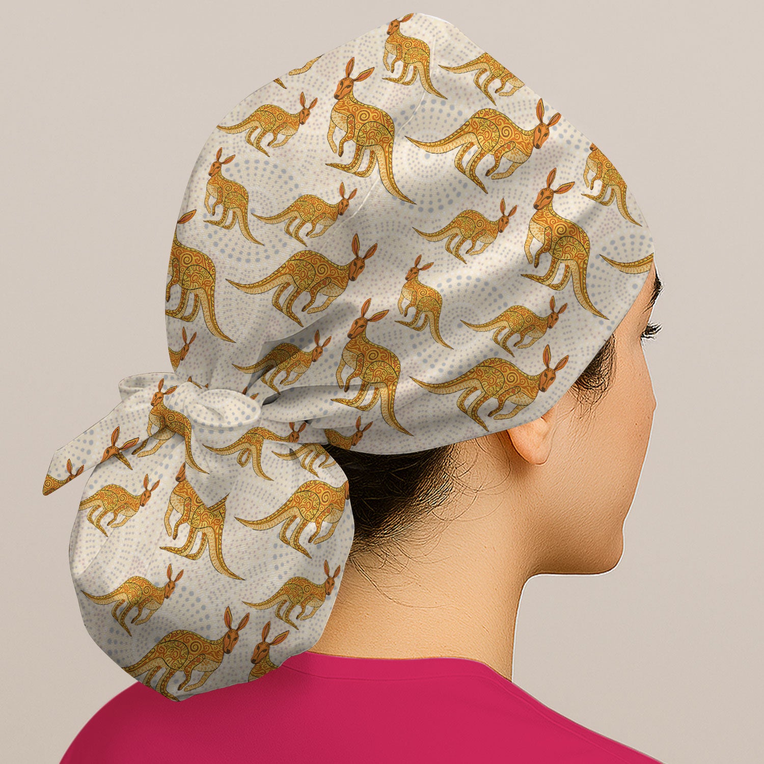Australian Kangaroo Dot Art Inspired Nursing Scrub Caps for Women