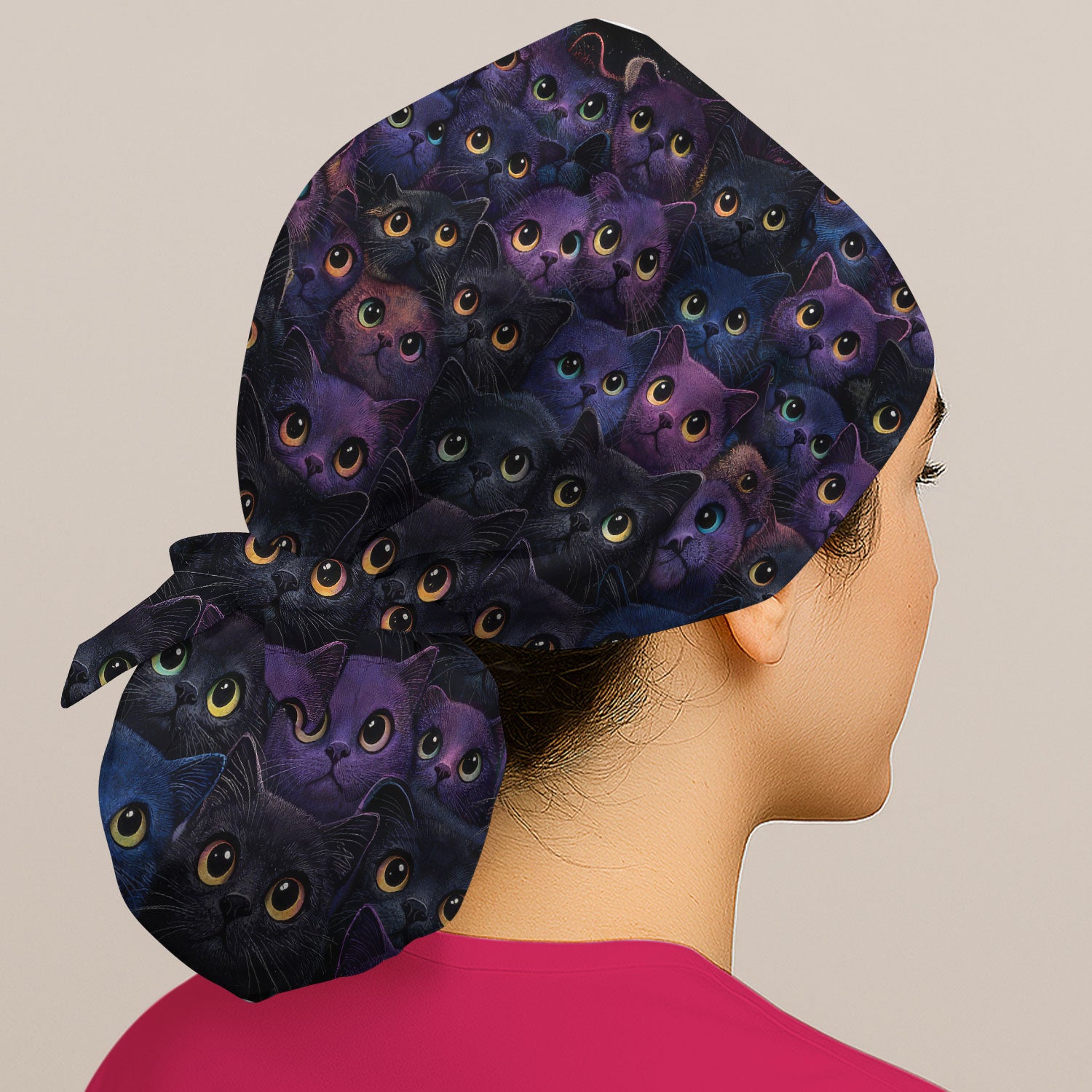 Cute Cat Eyes Medical Pattern, Bouffant Scrub Caps for Women, Comfortable Medical Wear