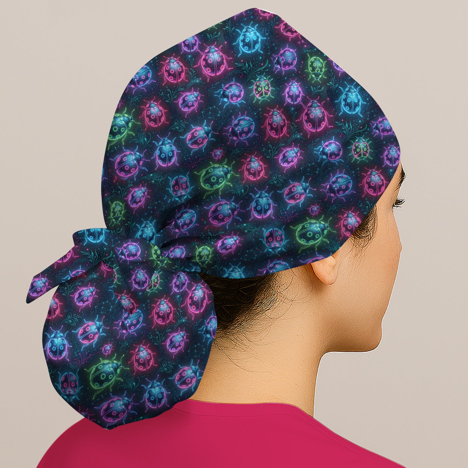 Colorful Neon Ladybug Pattern Scrub Cap, Surgical Caps for Doctors