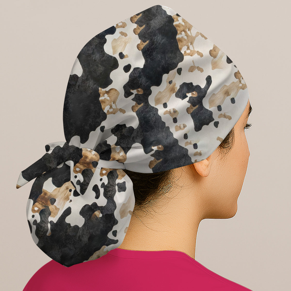 Classic Cow Print Pattern Scrub Cap, Breathable Fabrics Caps Uniform
