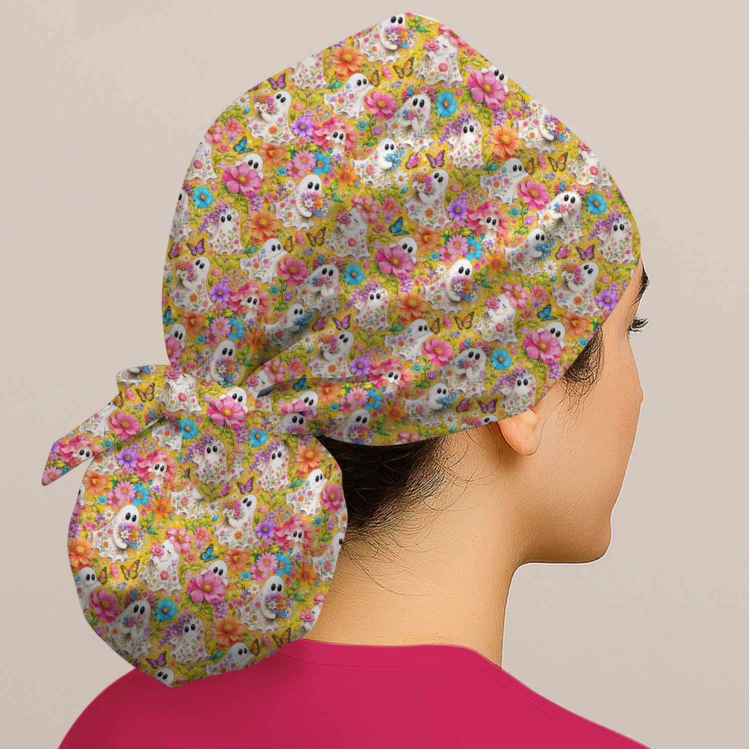 Cute Floral Ghosts And Butterflies Scrub Cap, Surgical Caps for Doctors