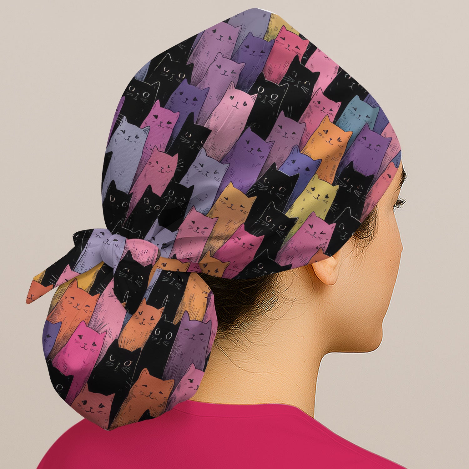 Colorful Cat Art Medical Pattern Scrub Cap, Surgical Caps for Doctors