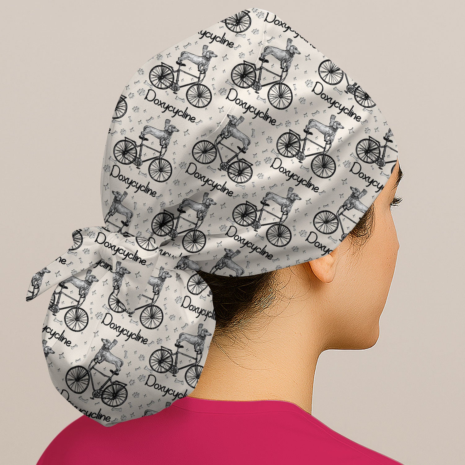 Funny Doxycycline Dog Bicycle Print Scrub Cap, Surgical Caps for Doctors