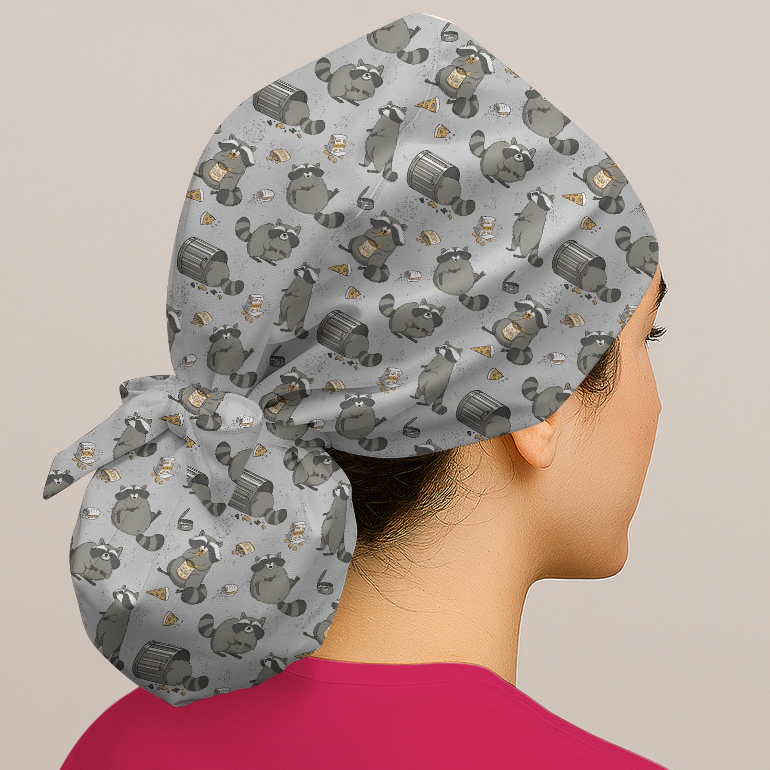 Raccoon Snack And Trash Can Pattern Scrub Cap, Surgical Caps for Doctors