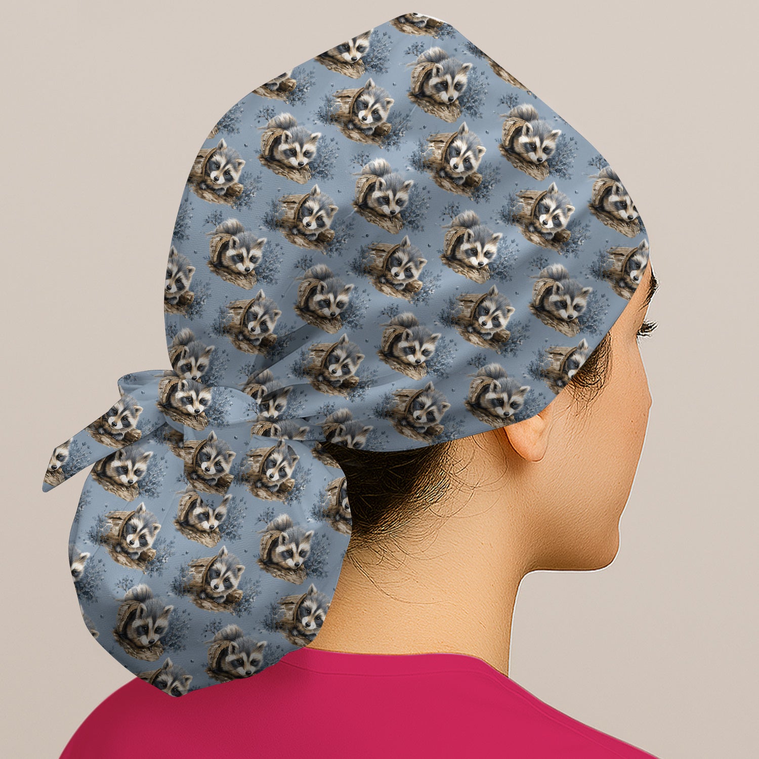 Cute Raccoon In Log Pattern Scrub Cap, Surgical Caps for Doctors