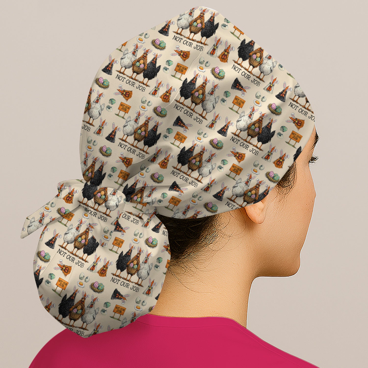 Funny Easter Chicken Humor Pattern Cap, Bouffant Scrub Caps for Women