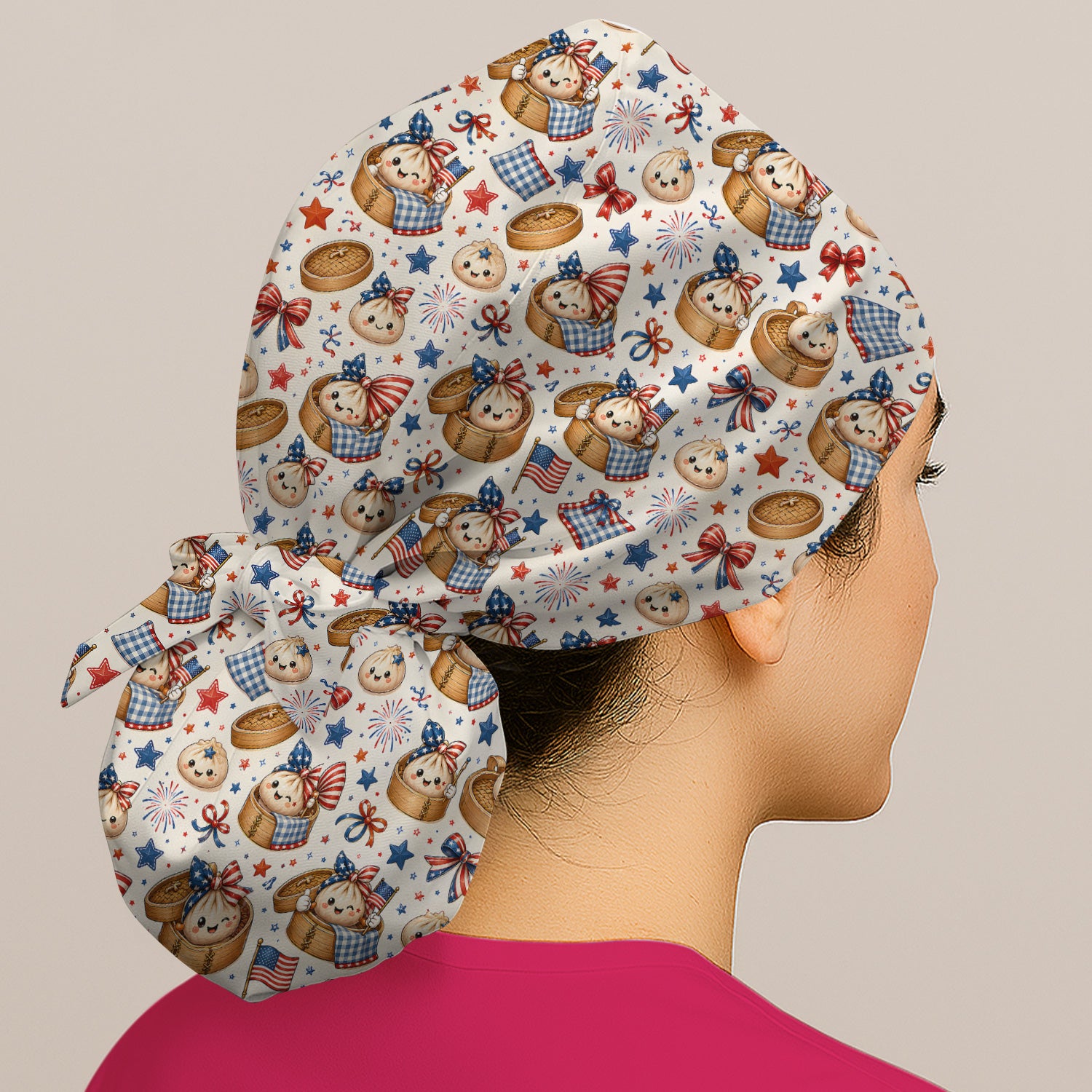 Patriotic Dumpling Nurse Pattern Scrub Cap, Surgical Caps for Doctors