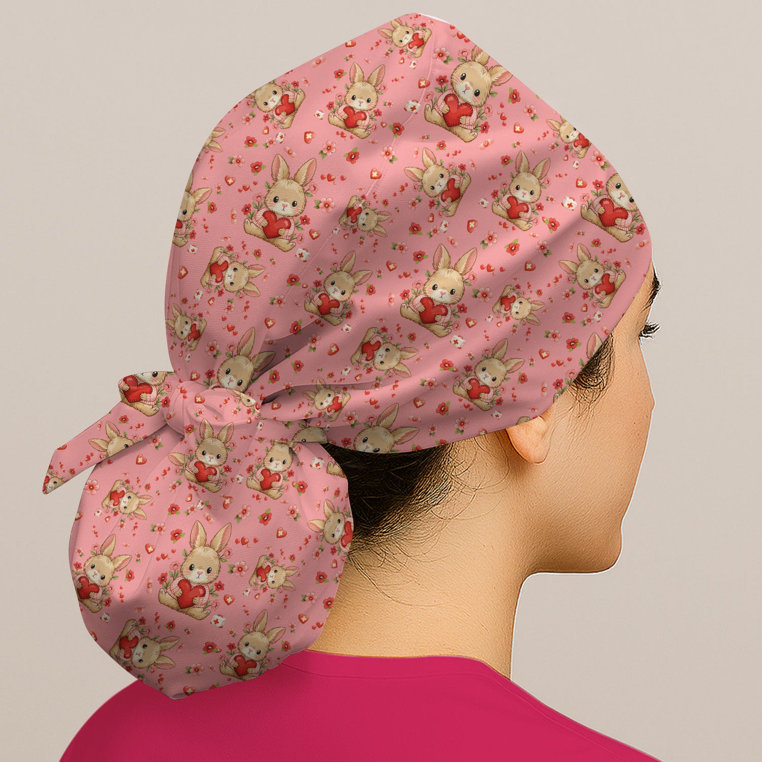 Adorable Bunny Heart Healthcare Design Cap, Bouffant Scrub Caps for Women