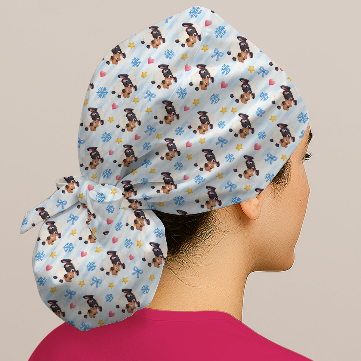 Cute Winter Lambs Holding Teddy Bears Scrub Cap, Surgical Caps for Doctors