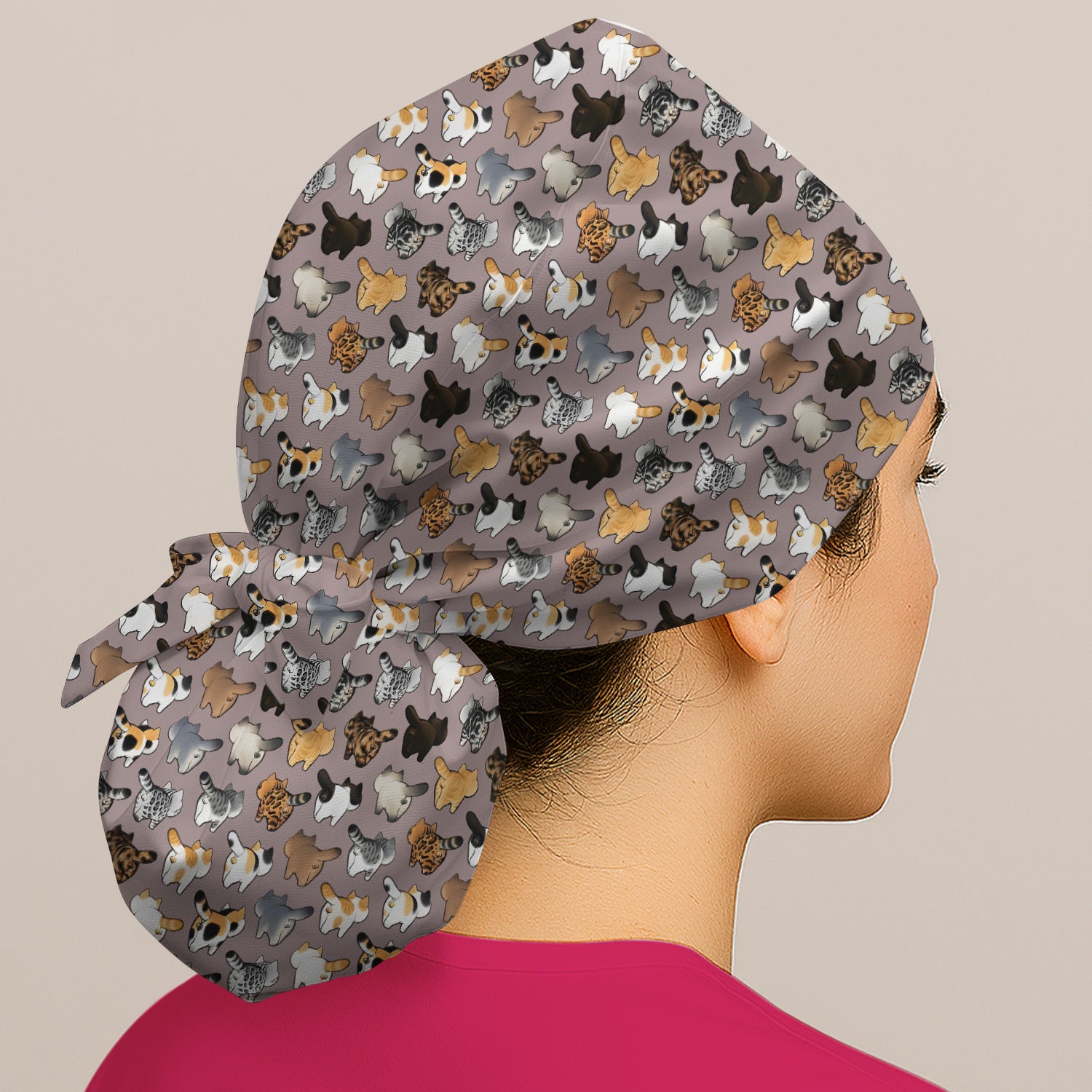 Cat Butt Pattern Medical Scrub Cap, Breathable Fabrics Nursing Uniform