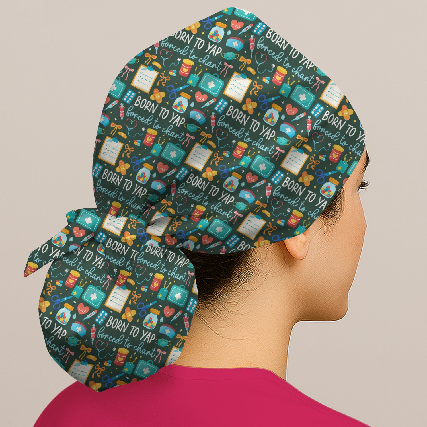 Born To Yap Medical Tools Pattern Cap,Bouffant Scrub Caps for Women