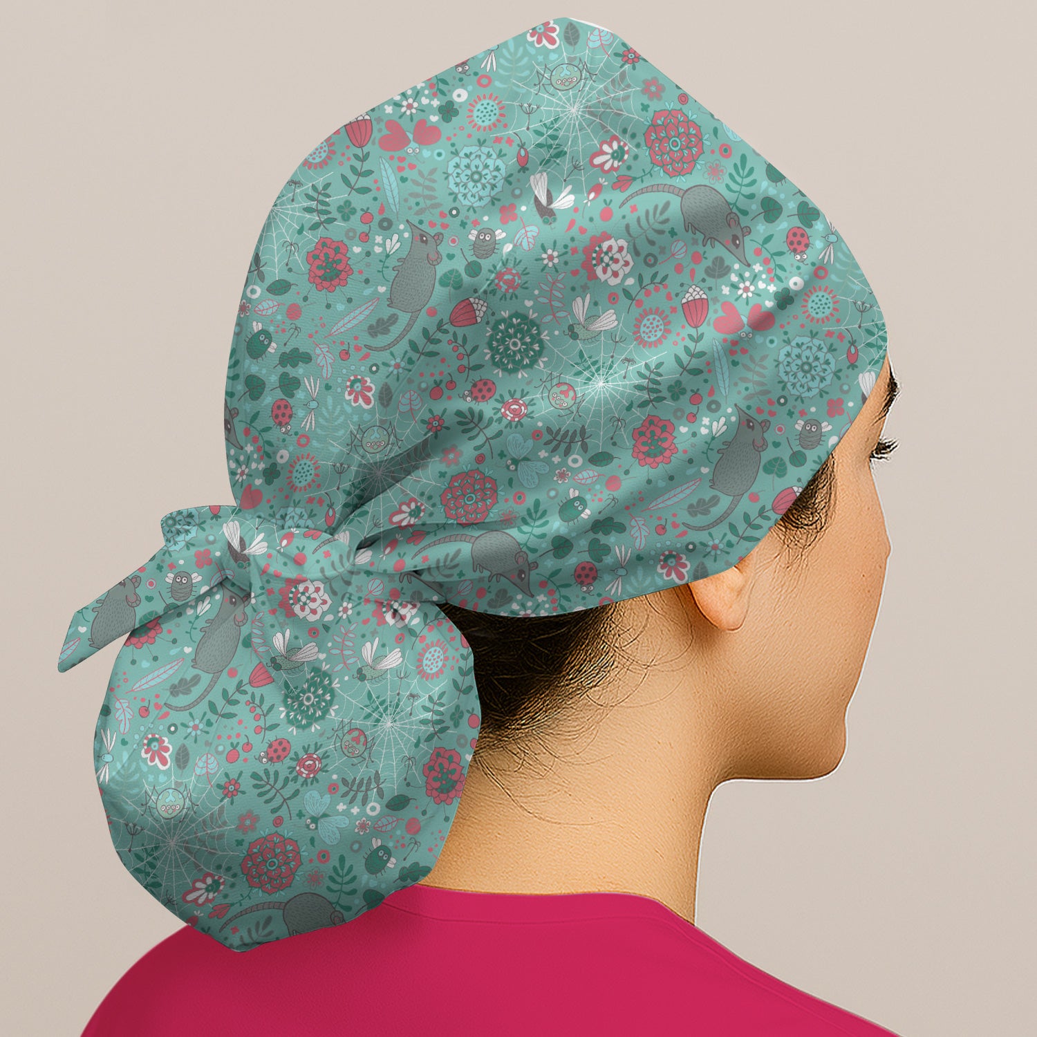 Woodland Mouse Floral Pattern Scrub Cap, Surgical Caps for Doctors