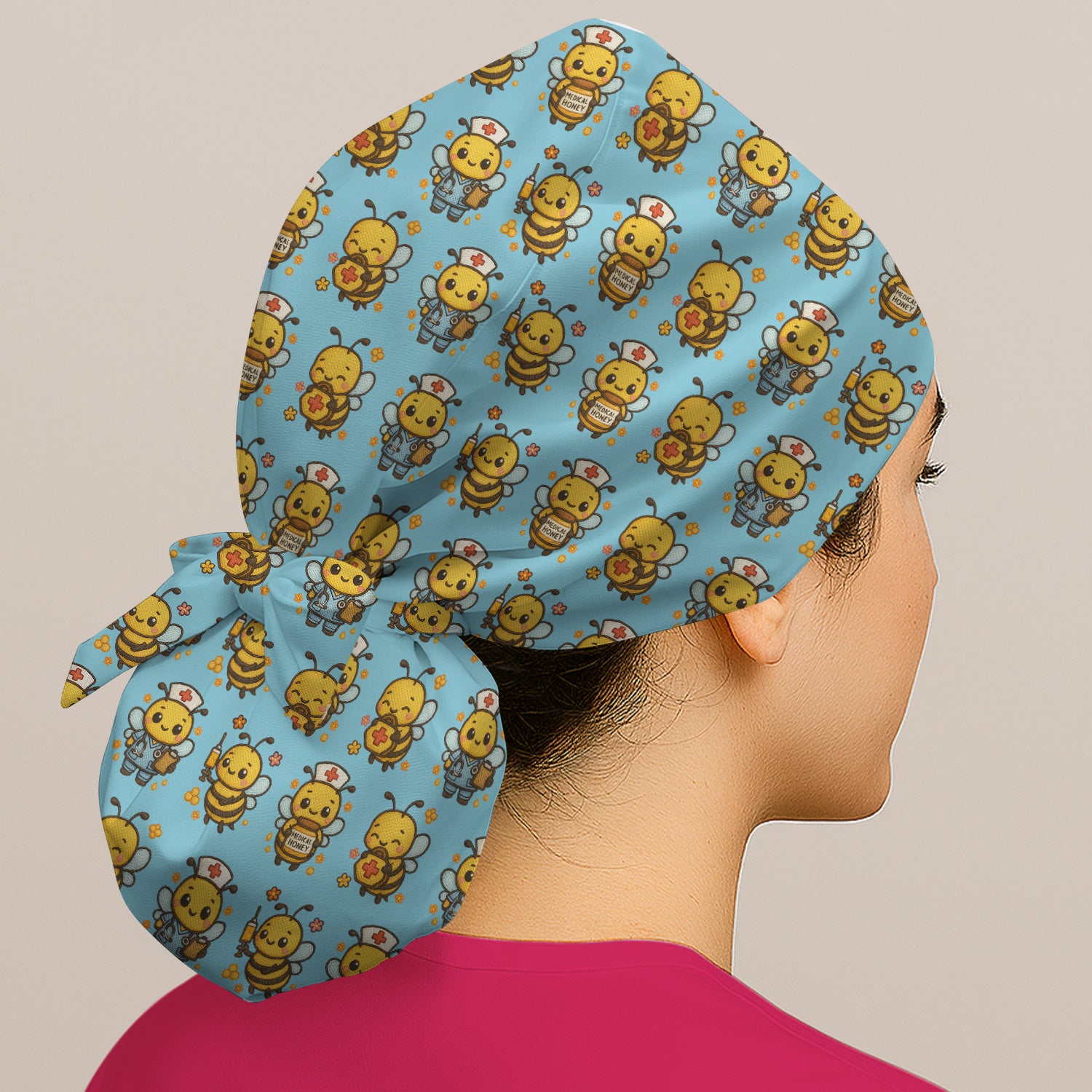 Cute Nurse Bee Scrub Cap, Kawaii Medical Honey Bee Pattern Cap for Nursing Professionals