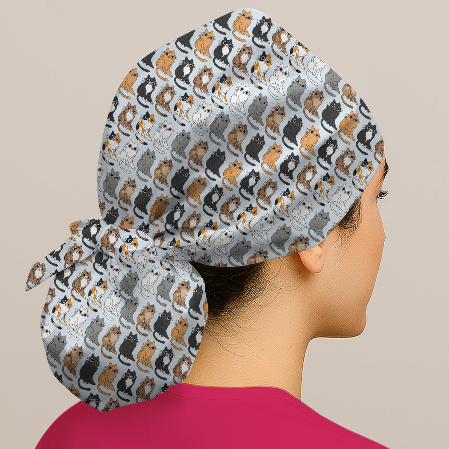 Cute Cartoon Cat Pattern Scrub Cap, Bouffant Scrub Caps for Women