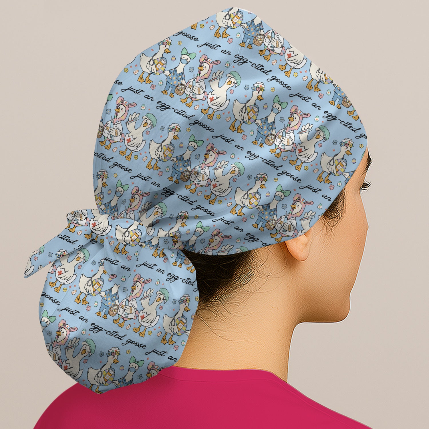 Funny Easter Nurse Goose Pattern Cap, Bouffant Scrub Caps for Women