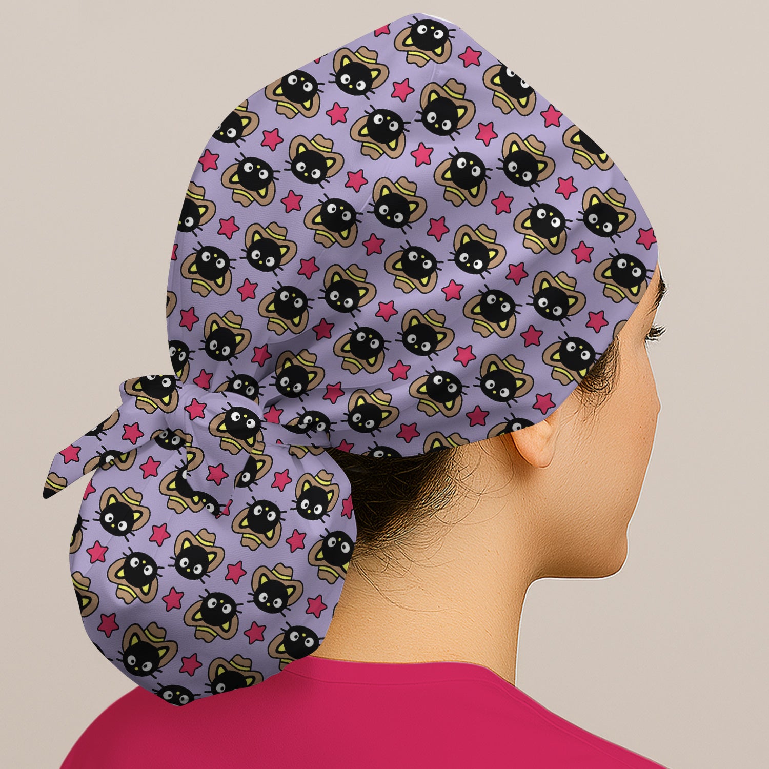 Cute Cartoon Cowboy Cat Pattern Scrub Cap, Breathable Fabrics Caps Uniform