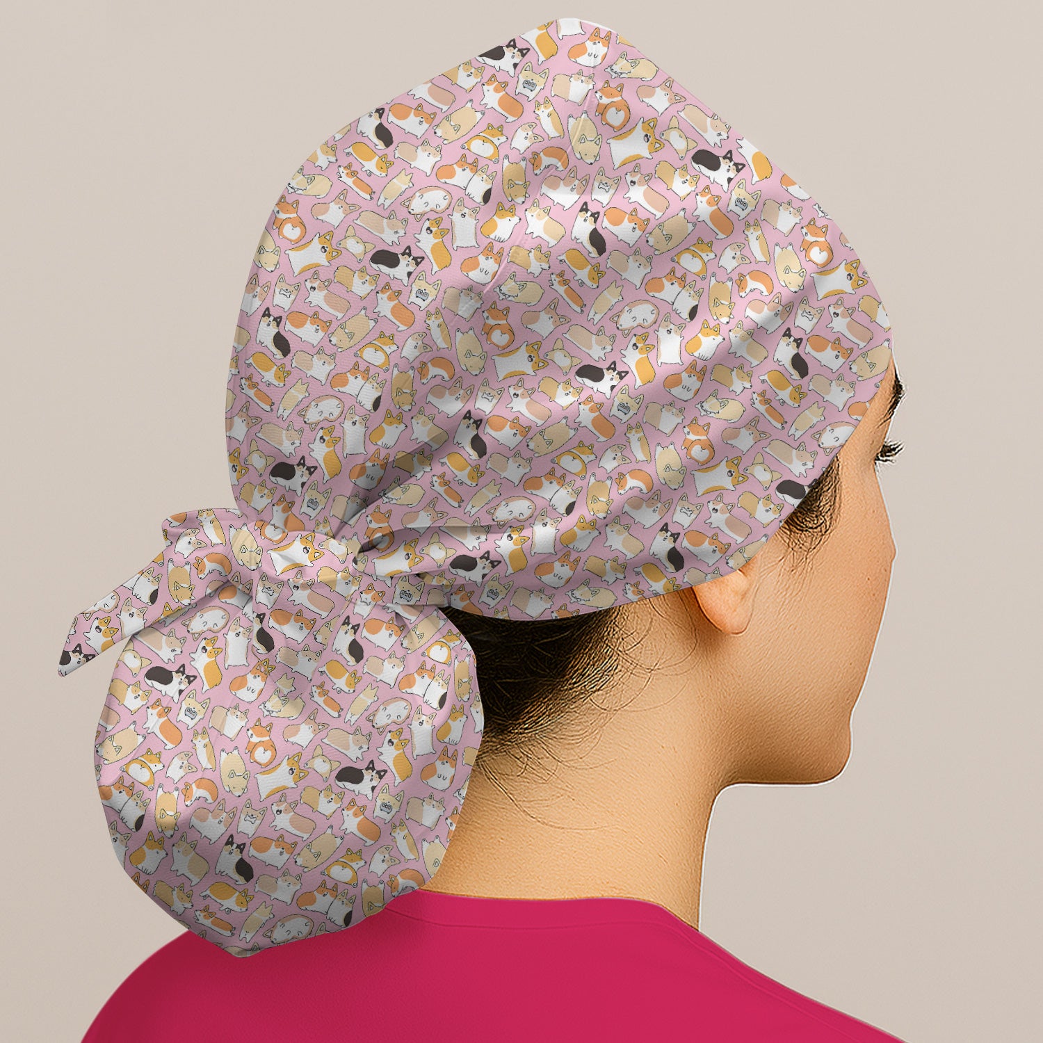 Cute Corgi Dog All Over Print Bouffant Scrub Cap, Breathable Fabrics Caps Uniform