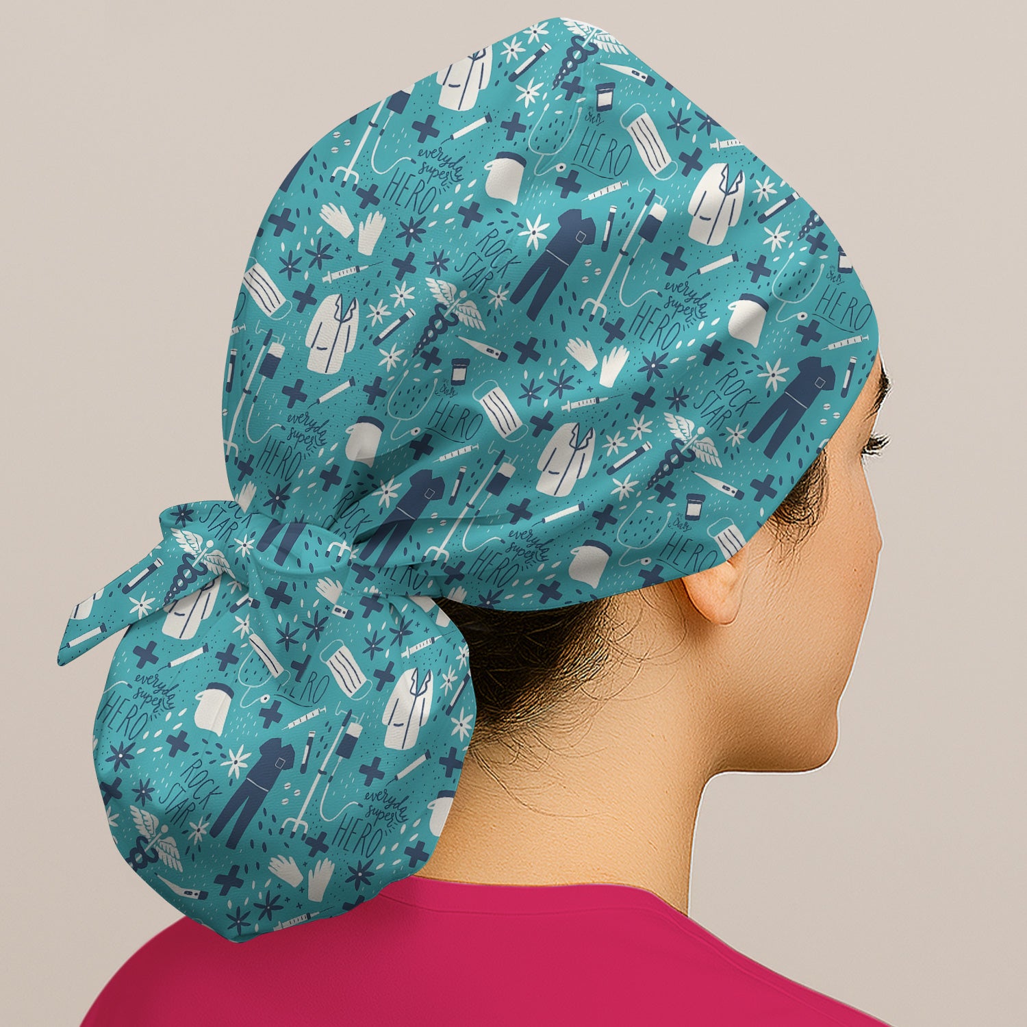 Inspirational Healthcare Hero Medical Tools Nurse Pattern Scrub Cap, Surgical Caps for Doctors