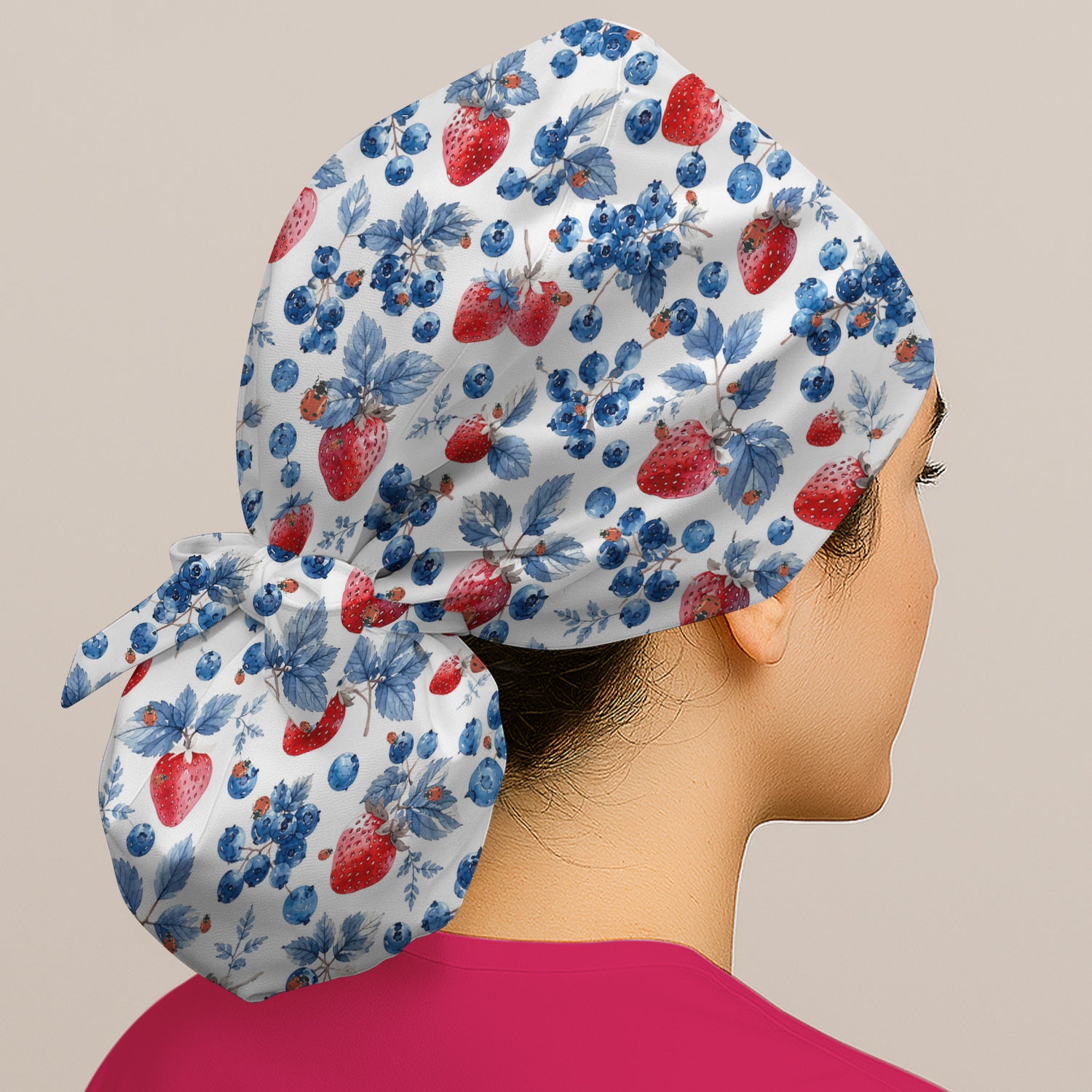 Cute Strawberry Blueberry Ladybug Pattern Scrub Cap, Surgical Caps for Doctors