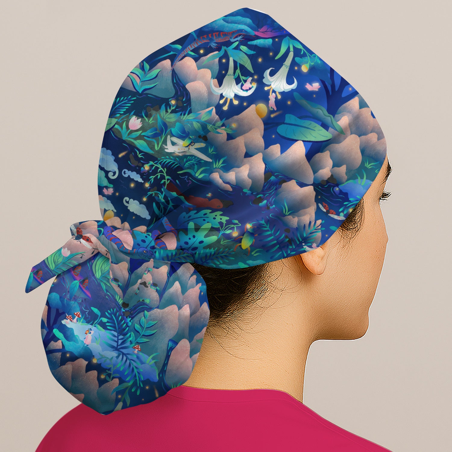 Whimsical Mountain Bug Print Scrub Cap, Surgical Caps for Doctors