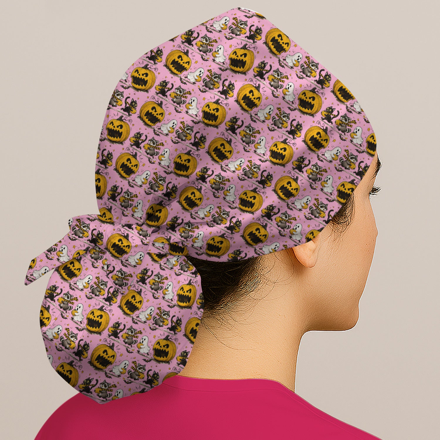 Spooky Halloween Woodland Critters Pattern Scrub Cap, Surgical Caps for Doctors