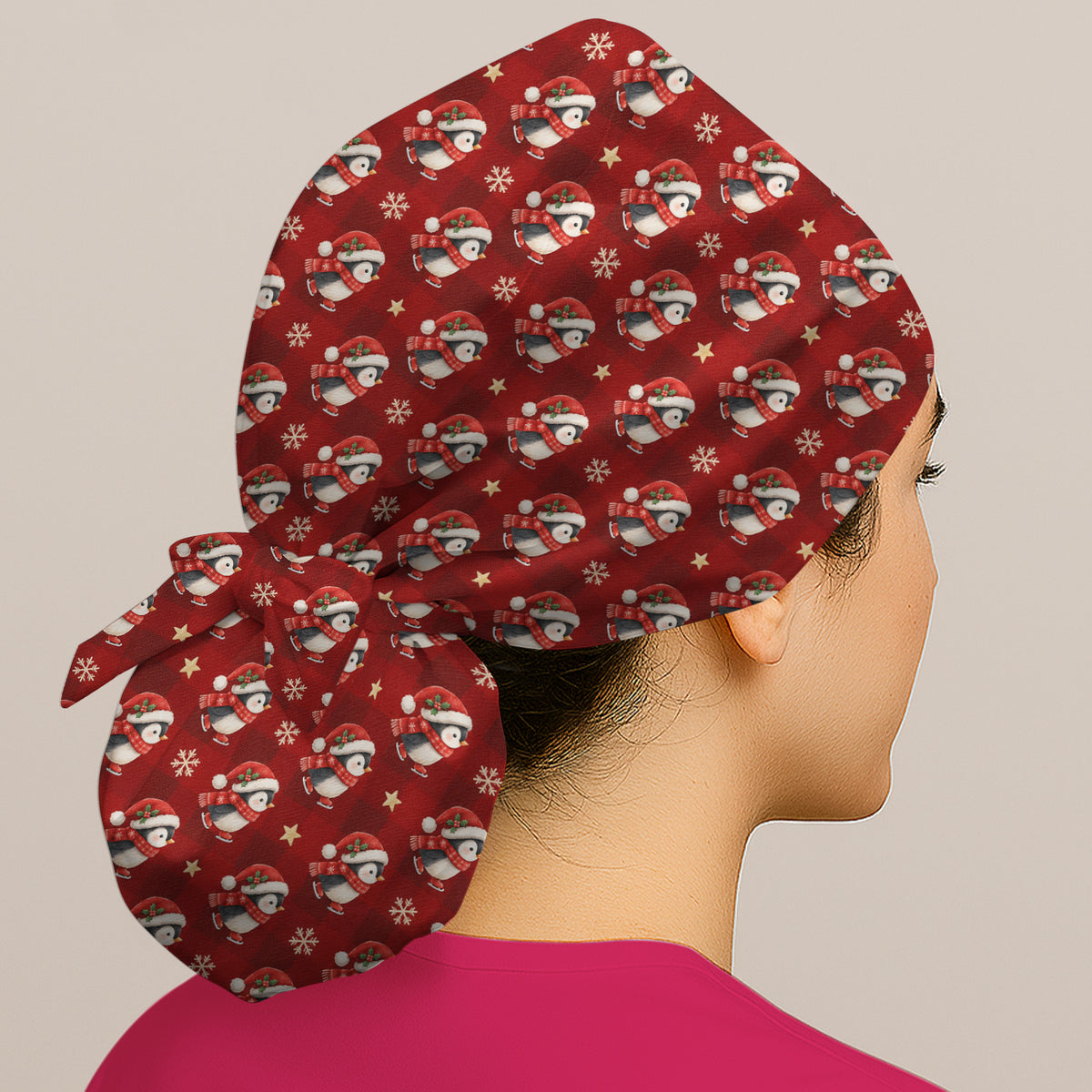 Cute Christmas Ice Skating Penguin Scrub Cap, Surgical Caps for Doctors