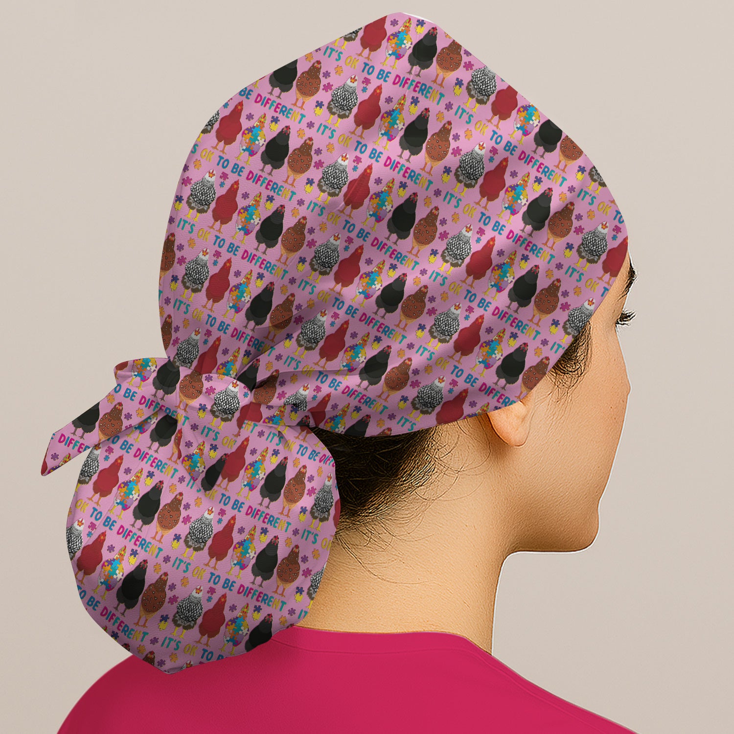 Autism Chicken It’s OK to Be Different Print Cap, Bouffant Scrub Caps for Women