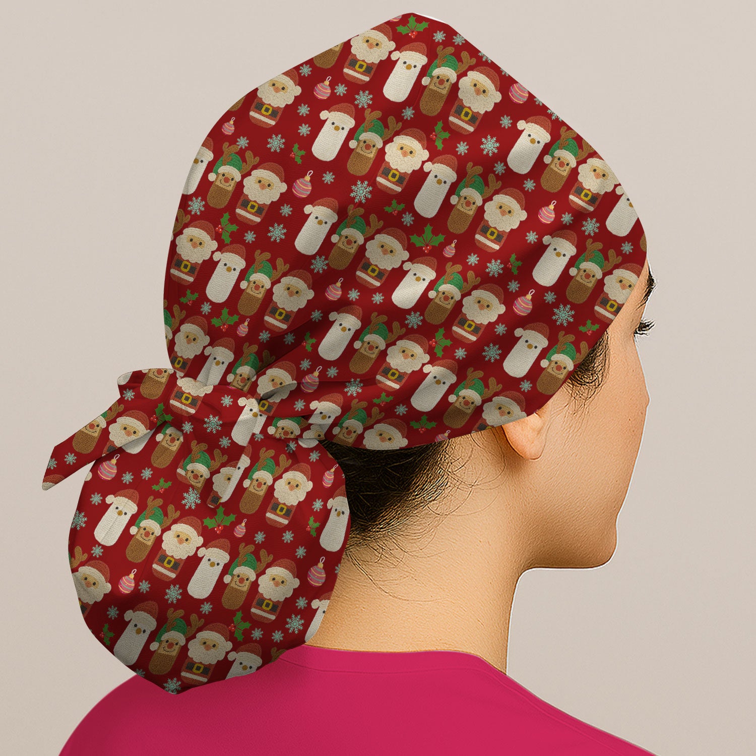 Christmas Santa Reindeer Snowman Bouffant Scrub Caps for Women - Holiday Chill Pill Caps for Nurses