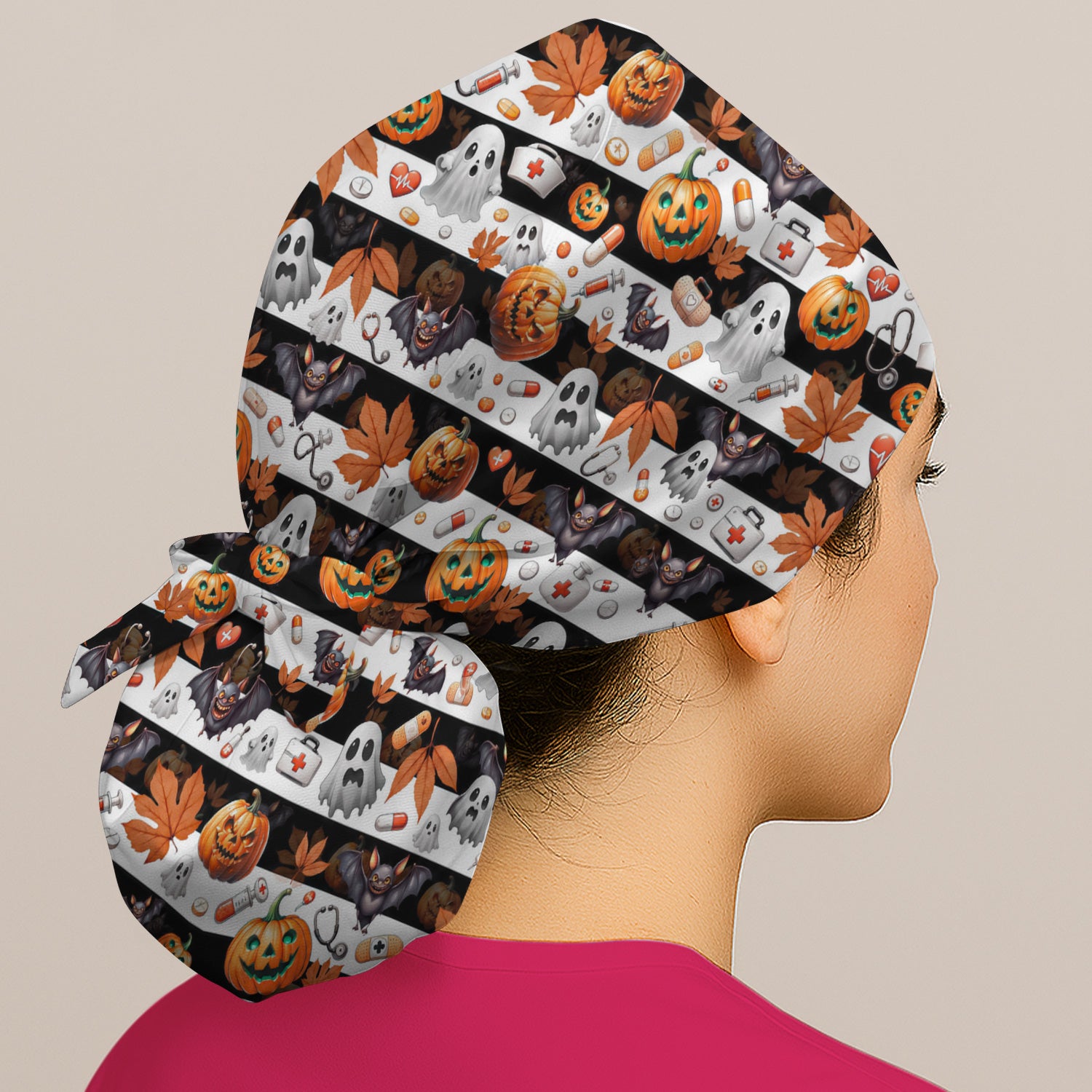 Halloween Ghost And Medical Icons Scrub Cap, Surgical Caps for Doctors