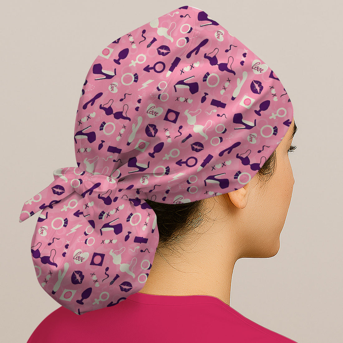Valentine Pattern Nurse Scrub Cap, Pink Love Nurse Hat, Breathable Fabrics Nursing Uniform