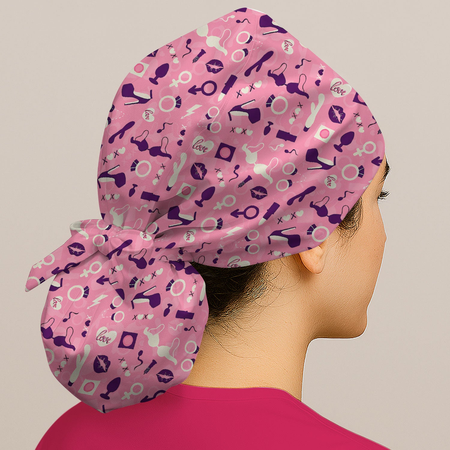 Valentine Pattern Nurse Scrub Cap, Pink Love Nurse Hat, Breathable Fabrics Nursing Uniform