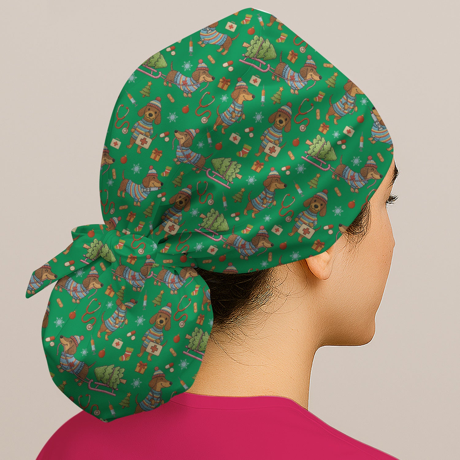 Dachshund Dog Scrub Cap For Nurse, Funny Wiener Dog Lover Gift, Cute Dog 3D Knit Pattern Hat