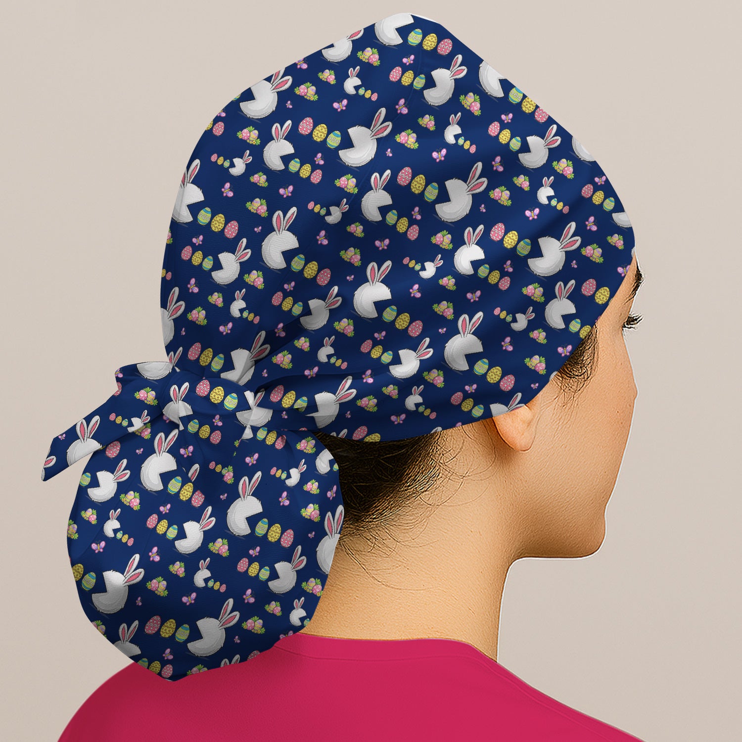 Easter Bunny and Colorful Eggs Print Cap, Breathable Fabrics Caps Uniform