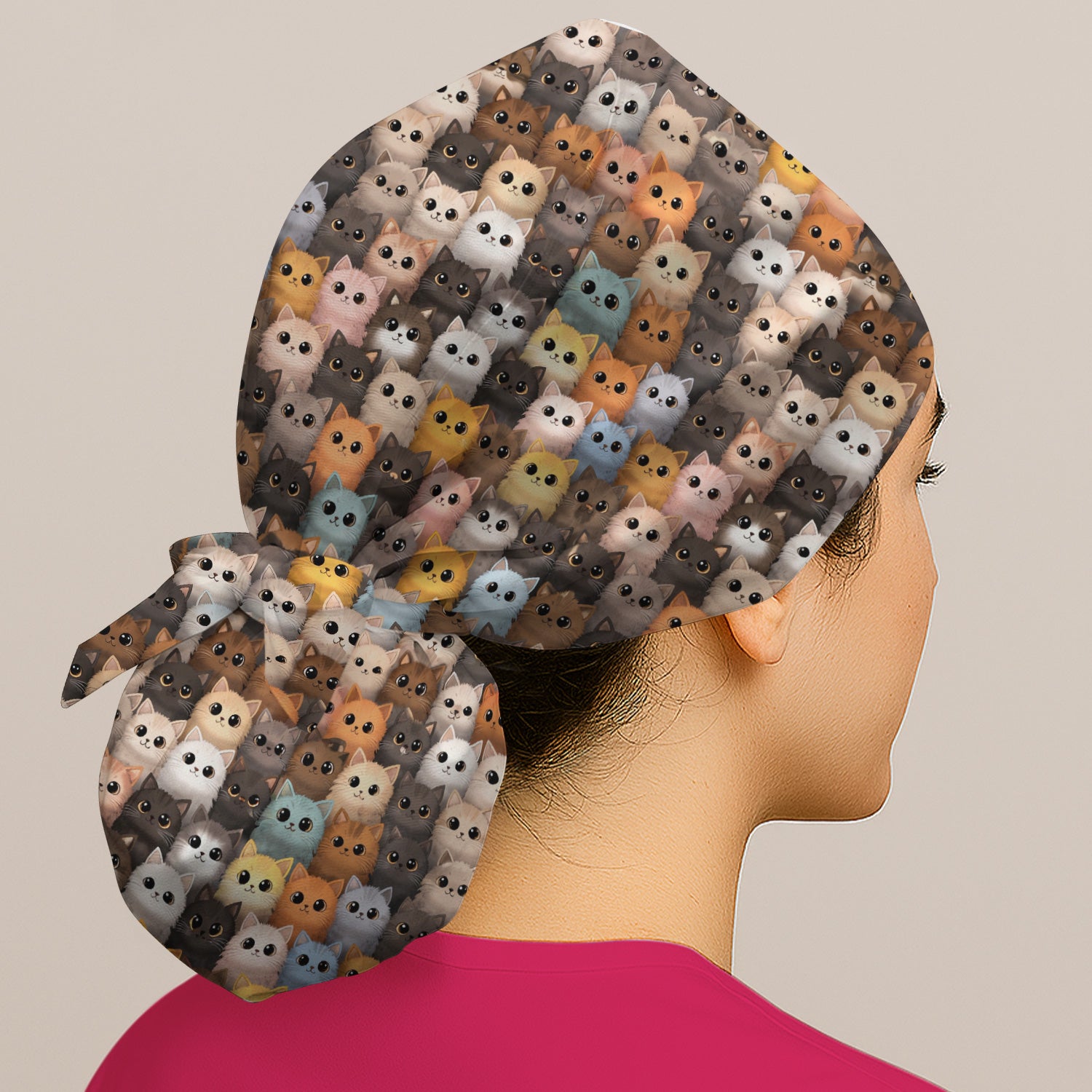 Cute Colorful Cat Pattern Print Cap, Healthcare Work Caps for Women