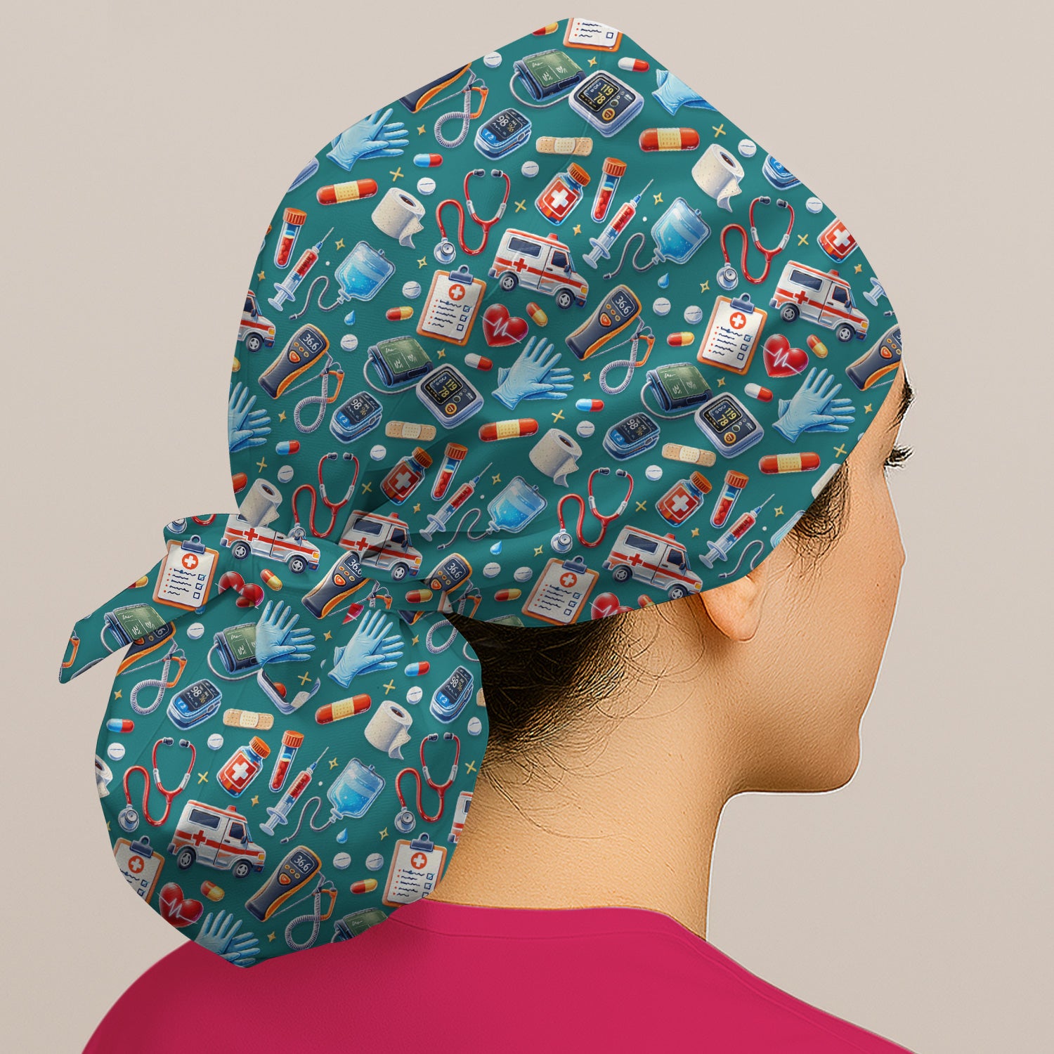 Medical Tools Pattern Ambulance Stethoscope Scrub Cap, Surgical Caps for Doctors