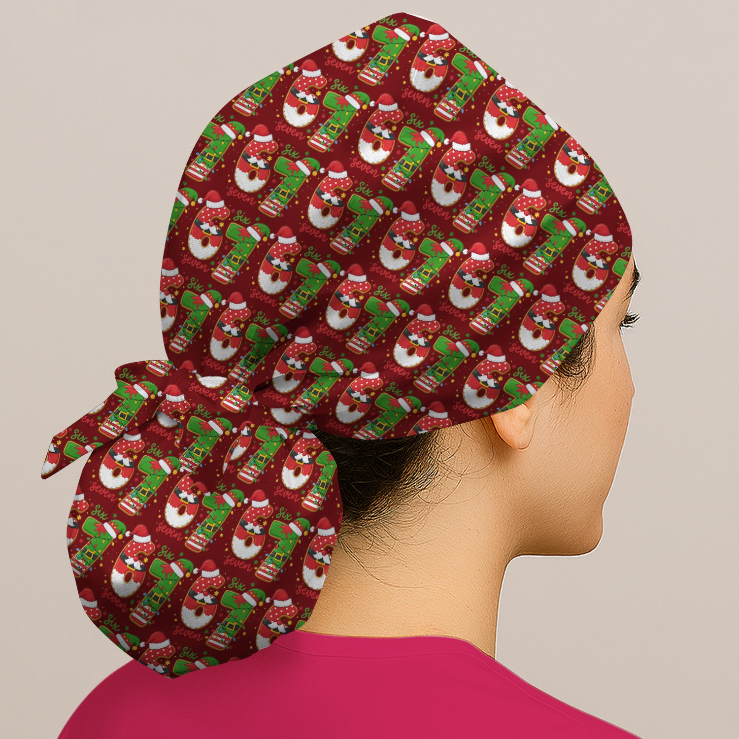 Christmas 67 Pattern Scrub Cap, Festive Holiday Medical Uniform Hat For Nursing