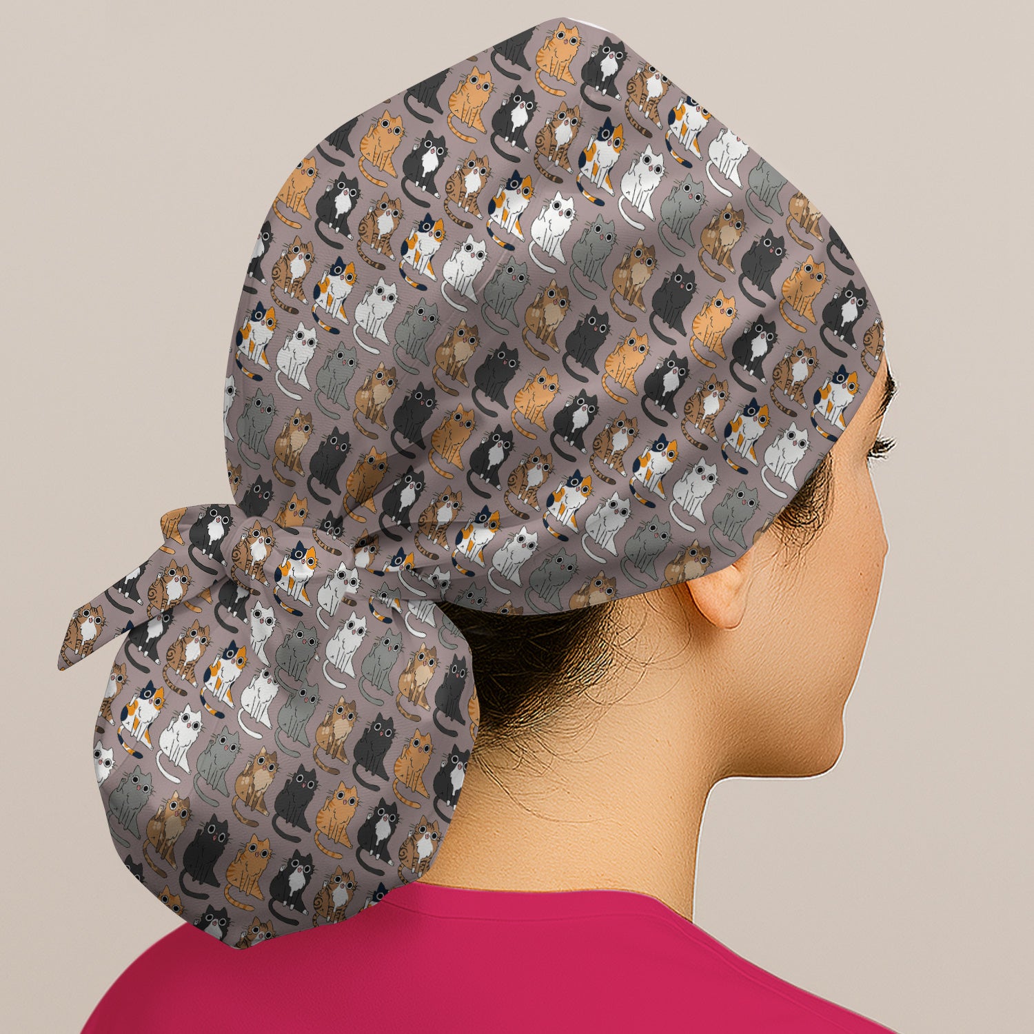 Cute Cartoon Cat Pattern Scrub Cap, Bouffant Scrub Caps for Women