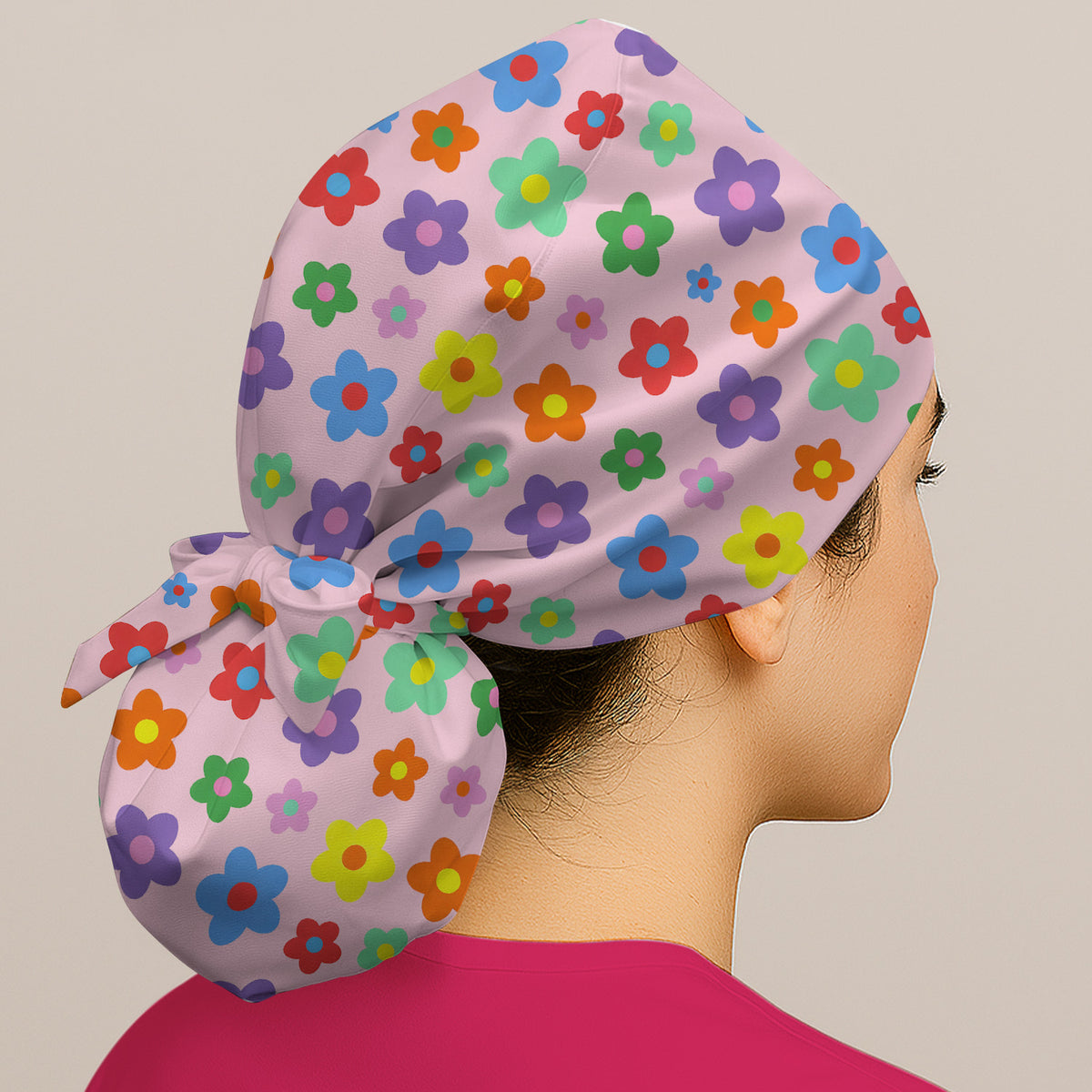 Colorful Retro Flower Pattern Print Scrub Cap, Surgical Caps for Doctors