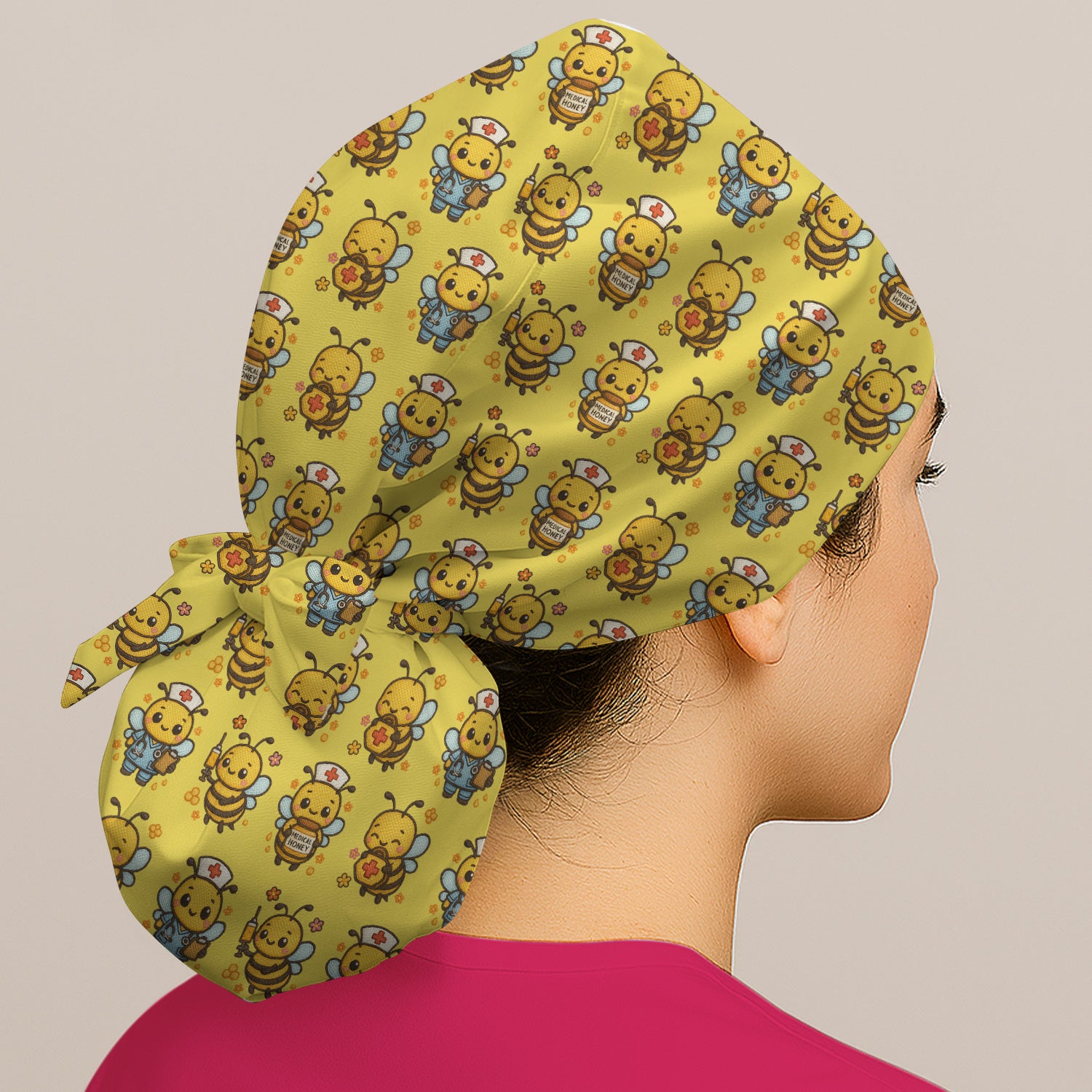 Cute Nurse Bee Scrub Cap, Kawaii Medical Honey Bee Pattern Cap for Nursing Professionals
