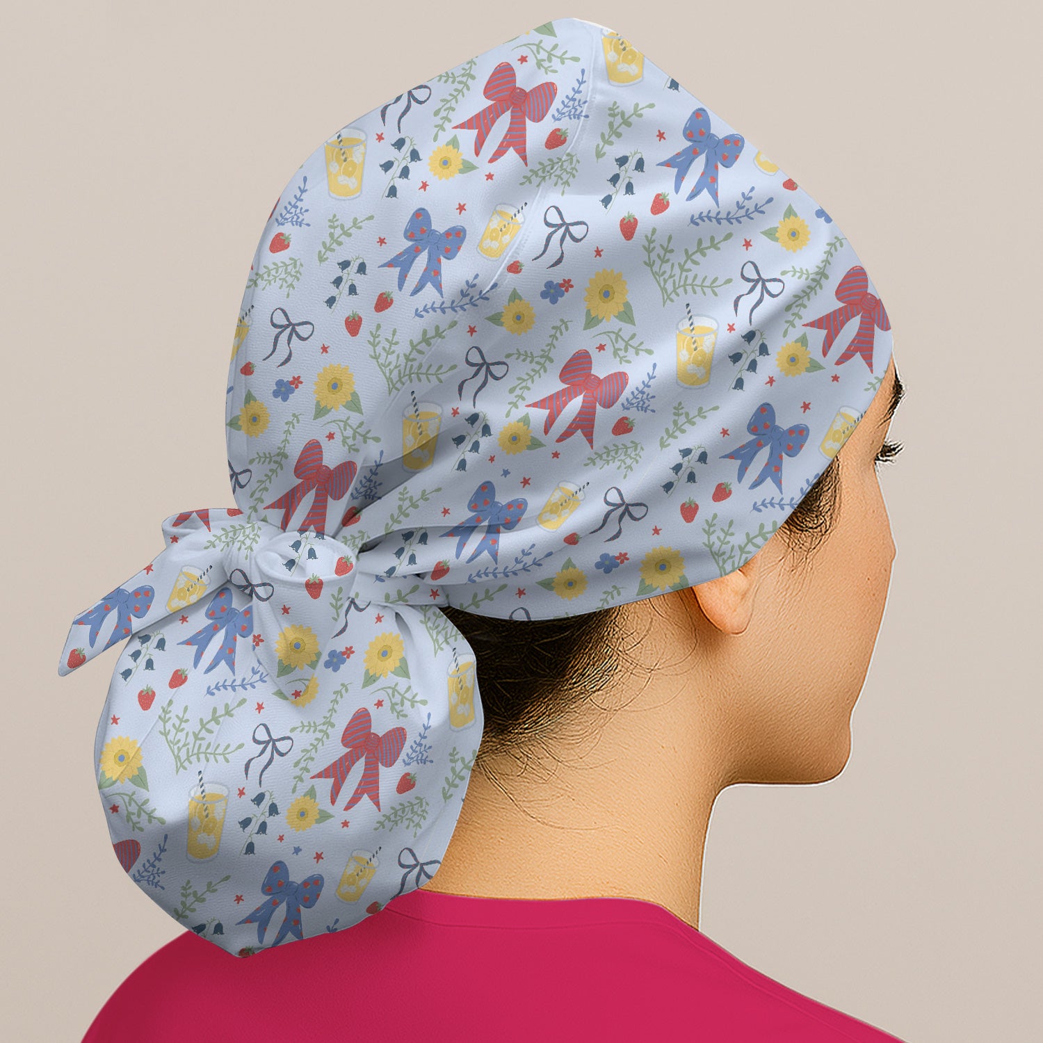 Sweet Summer Bow Nurse, Lemonade Floral Medical Scrub Cap, Surgical Caps for Doctors