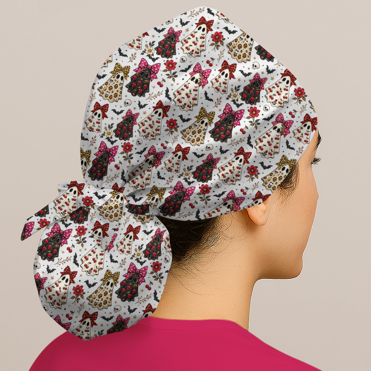 Spooky Halloween Ghost Pattern Scrub Cap, Surgical Caps for Doctors